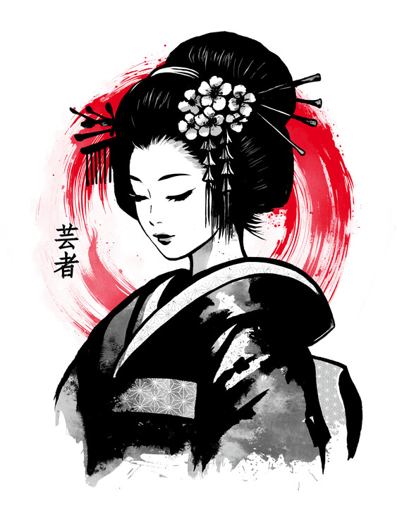 Плакат Sumi-e Geisha