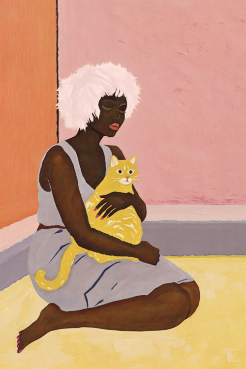 Poster Modern Pop Art Female Portrait, Woman with Orange Cat