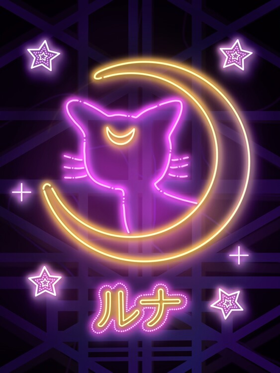 Poster The Moon Cat Neon Art