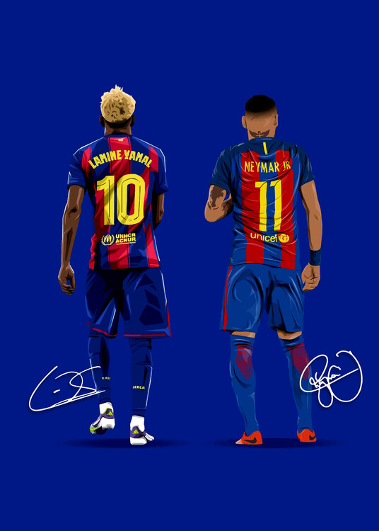 Poster Drawing Art Yamal And Neymar Jr Illustration Poster