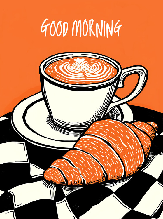 Poster Good Morning linocut