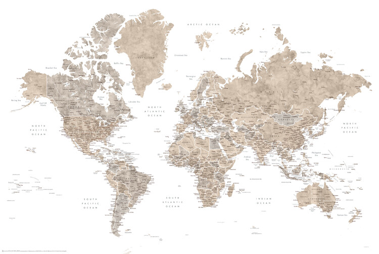 Poster Neutral Watercolor World Map