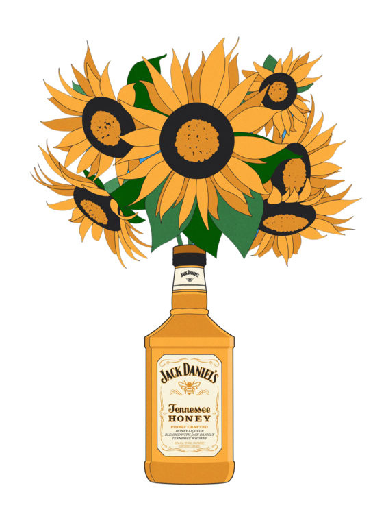 T-shirt Sunflowers in Honey Whiskey Retro Illustration