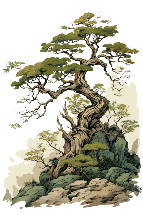 T-shirt Japanese painting style tree