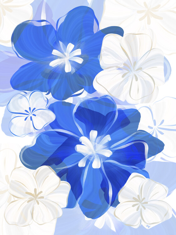 Plakát Blue Paint Flowers