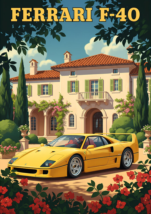 Принти на полотні Ferrari F-40 Vintage Travel Poster