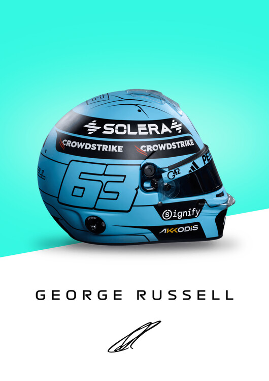 Poster George Russell Full Colour 2025 Helmet Artwork