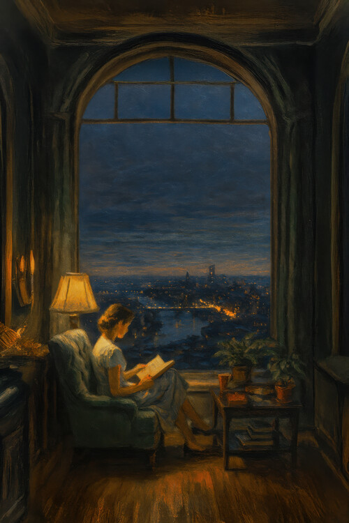 Плакат Reading Time in London inspired by Edward Hopper