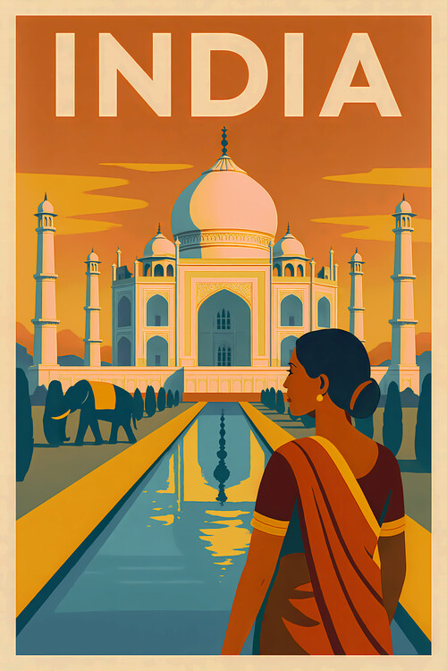 Plakát Art Deco Travel Poster India