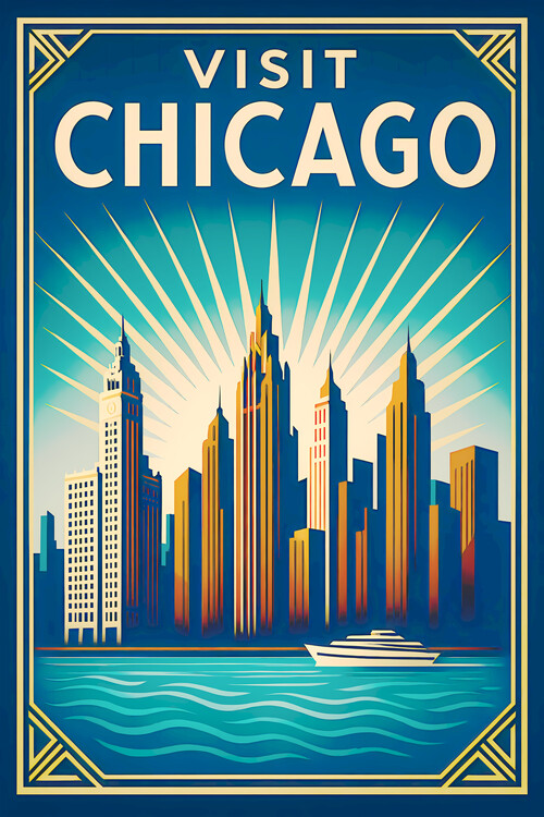 Plakát Art Deco Travel Poster Chicago