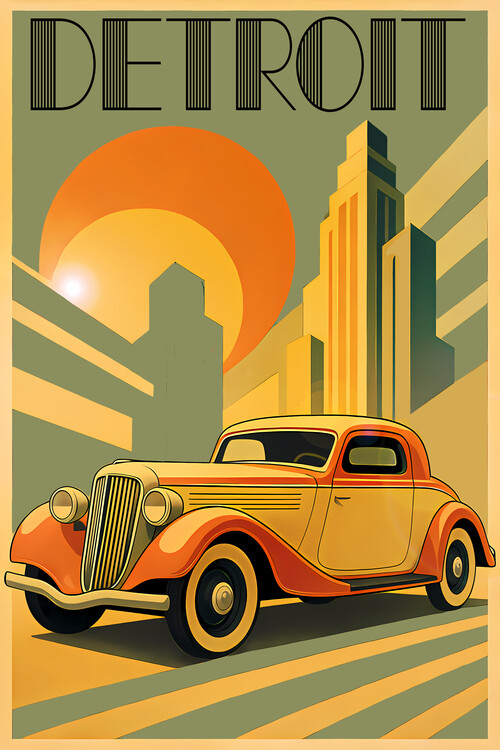 Poster Art Deco Travel Poster Detroit