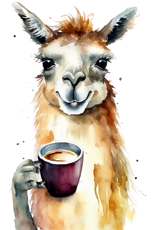 T-shirt Smiling llama drinking coffee in the morning