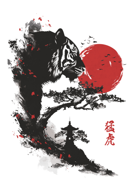 T-shirt Red Moon Tiger