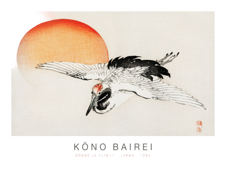 T-shirt Crane in Flight (Special Edition Japandi) - Kōno Bairei