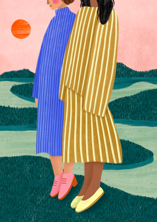 Levně Plakát, Obraz - Friends With Striped Dresses, Bea Muller, 30 × 40 cm