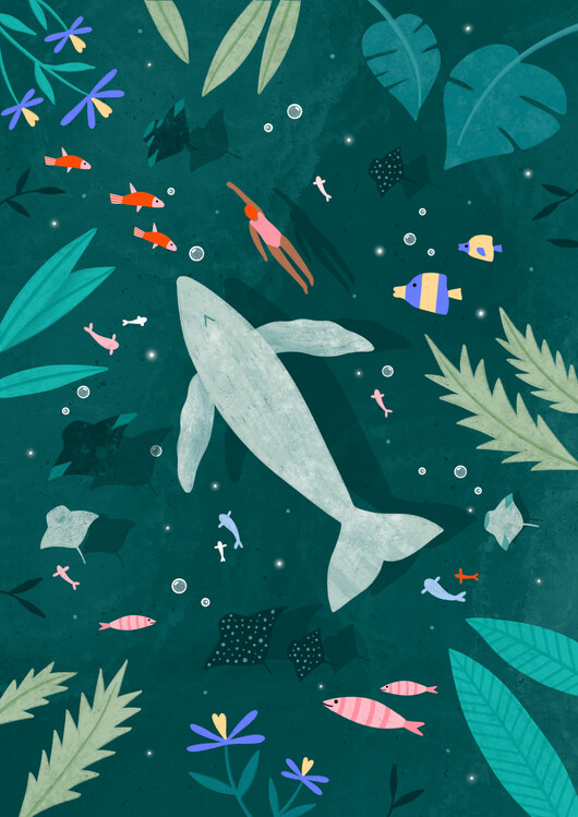 Levně Plakát, Obraz - Swimming with a Whale, Bea Muller, 30 × 40 cm