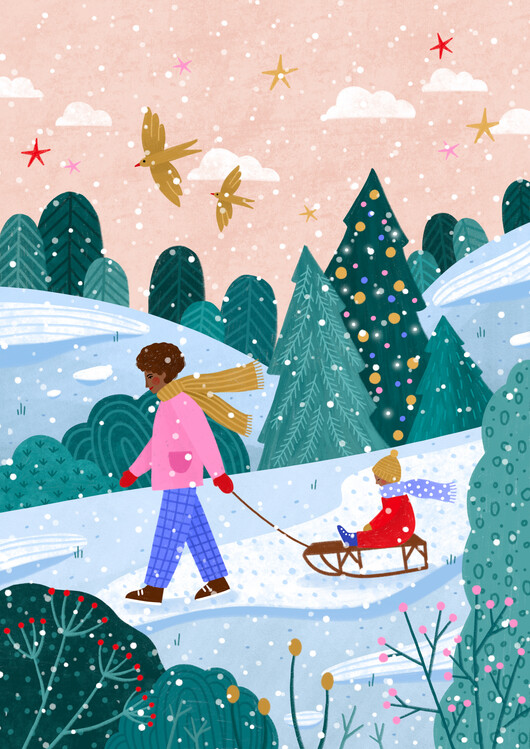 Levně Plakát, Obraz - Snowy Sledge Walk, Bea Muller, 30 × 40 cm