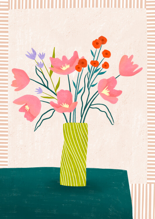 Levně Plakát, Obraz - Colorful Blossoms in Stripes, Bea Muller, 30 × 40 cm