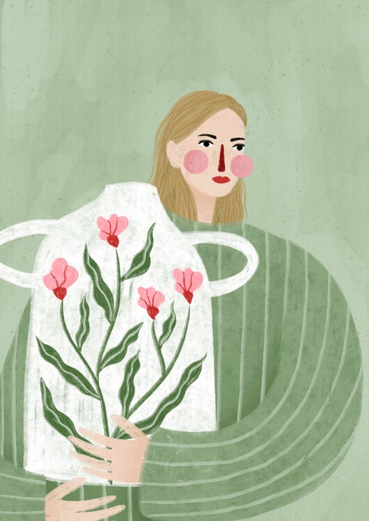 Levně Plakát, Obraz - The Woman With Pink Vase, Bea Muller, 30 × 40 cm
