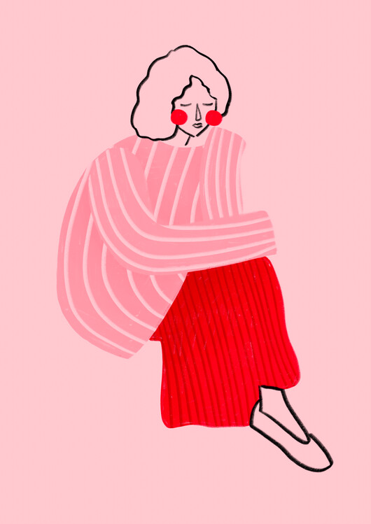 Levně Plakát, Obraz - Pink and Red Line Lady, Bea Muller, 30 × 40 cm