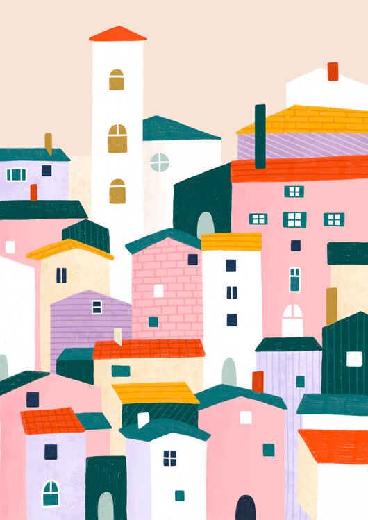 Levně Plakát, Obraz - Colorful Village Scene, Bea Muller, 30 × 40 cm