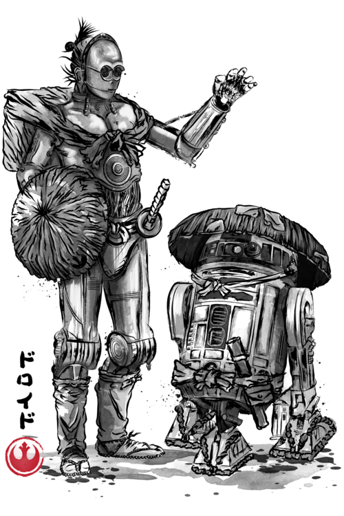Футболка Samurai droids sumi e