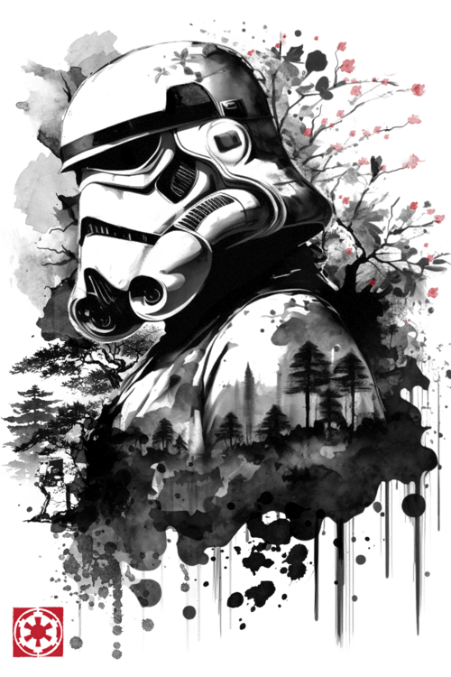 T-shirt Trooper in the Forest sumi-e
