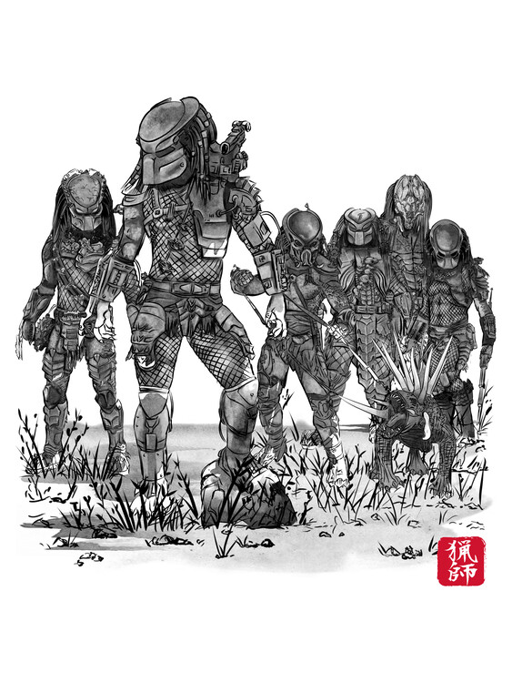 Плакат Seven hunters sumi e