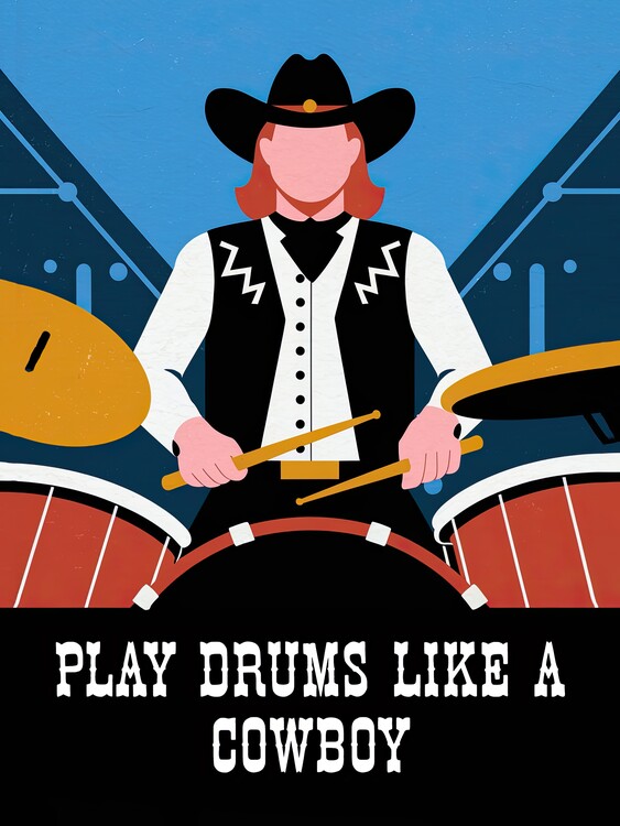 Póster Play Drums Like a Cowboy