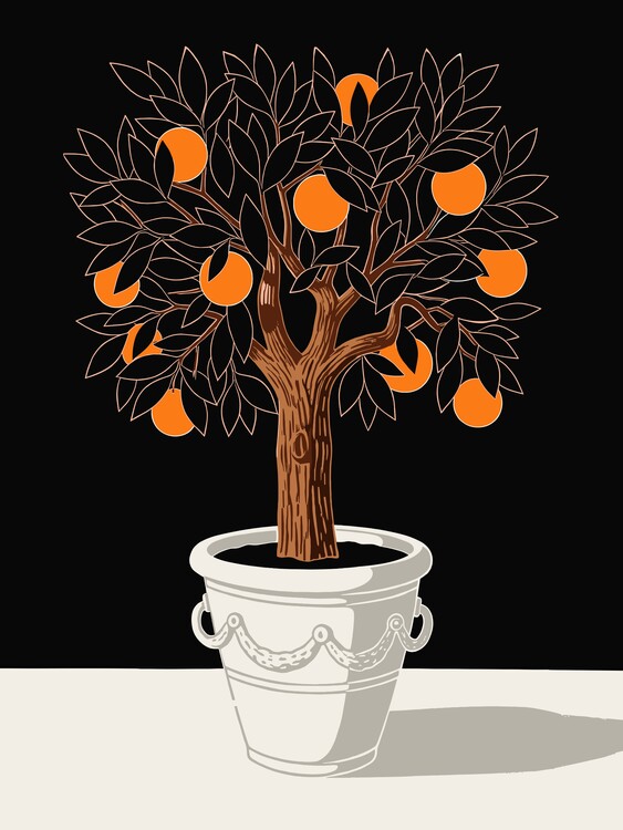 Poster Orange Tree and Planter