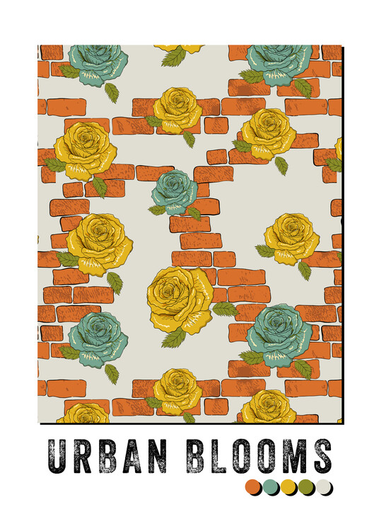 Плакат Urban Blooms I – Golden Roses on Brick Wall · by Fabiana Chi