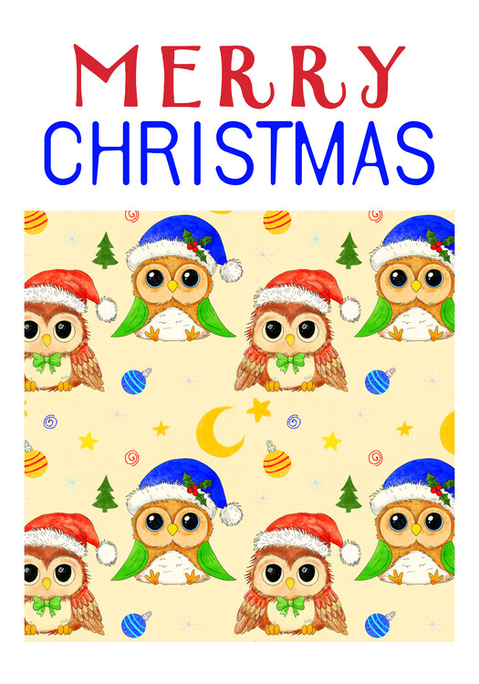 Плакат Owls in Holiday Hats · by Fabiana Chiarelli