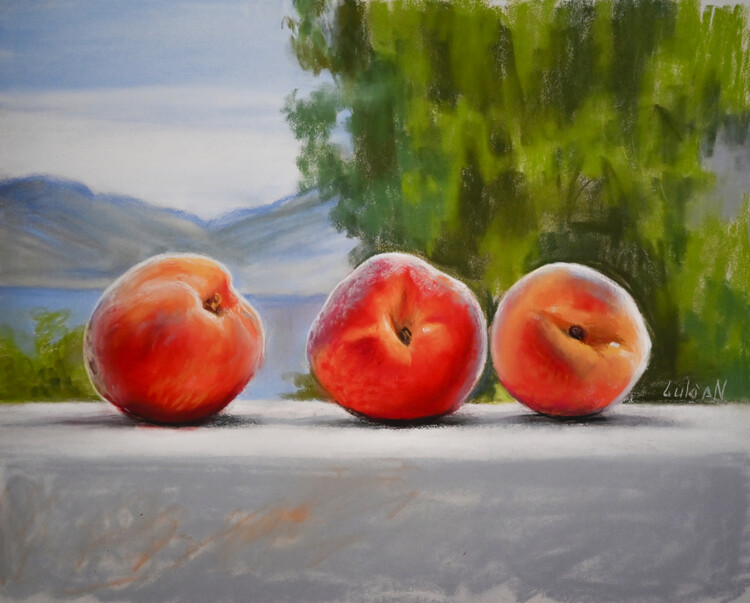 Poster Peaches - from Original Soft Pastels Painting by Lukian