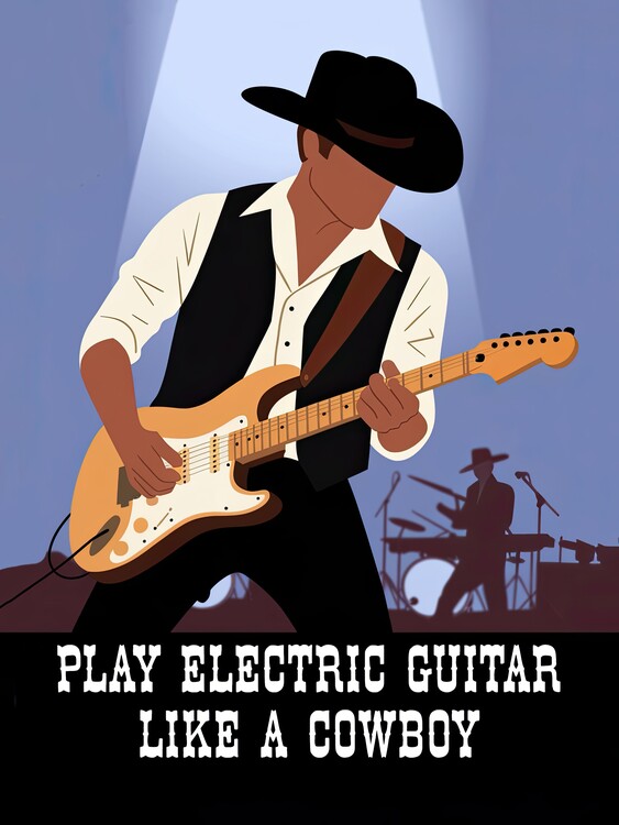 Póster Play Electric Guitar Like a Cowboy