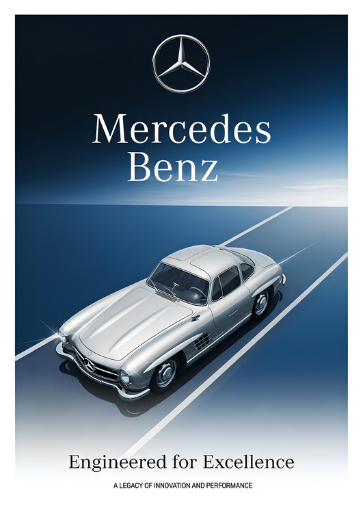 Canvas Print Mercedes-Benz 300 SL Gullwing - Silver on Blue Gradient