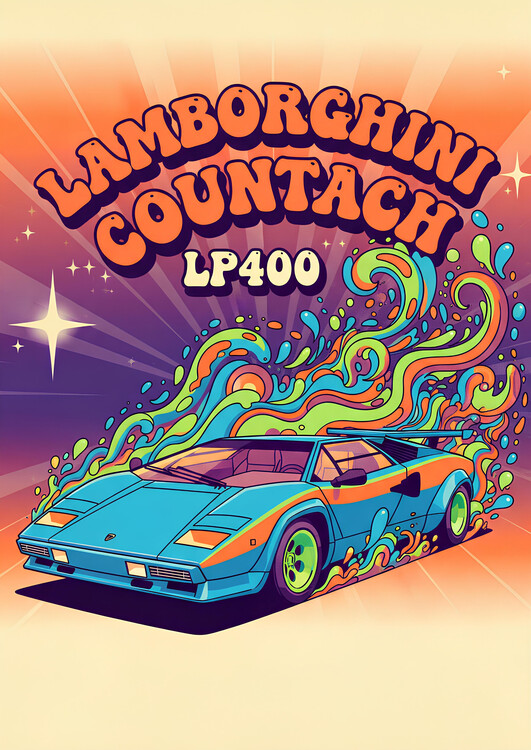 Poster Lamborghini Countach LP400 - Psychedelic Retro Art