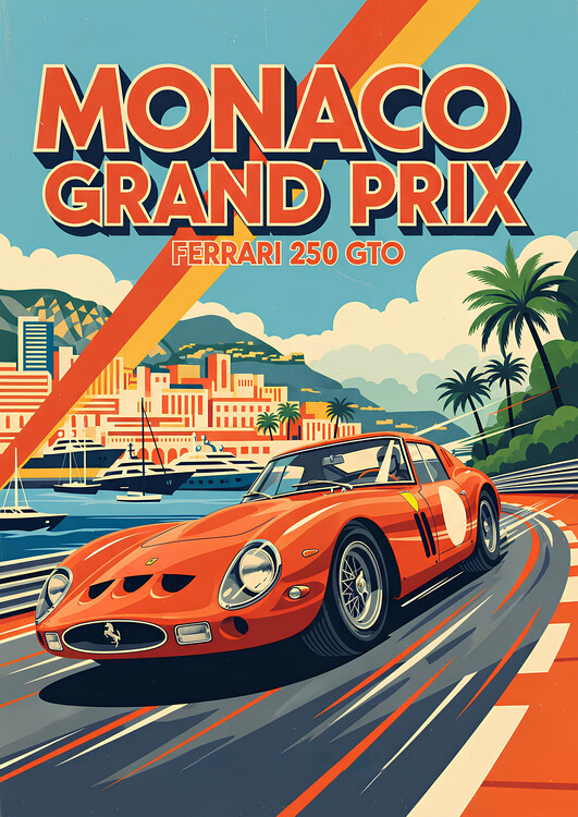 Poster Ferrari 250 GTO - Monaco Grand Prix Vintage Poster