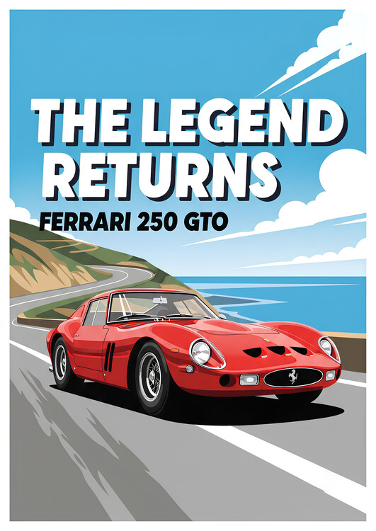 Plakát Ferrari 250 GTO - Red Classic on Coastal Road