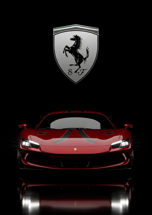 Plakát Ferrari - Red Front View with Shield Logo