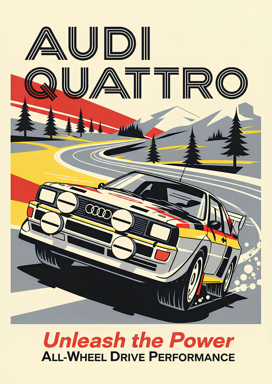 Canvas Print Audi Quattro - Rally Car on Mountain Road