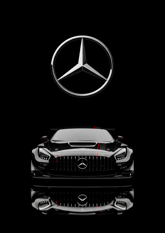 Poster Mercedes-AMG GT3 - Front View with Logo on Black