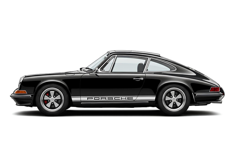 Poster Porsche 911 Classic - Black Side Profile with White Stripes