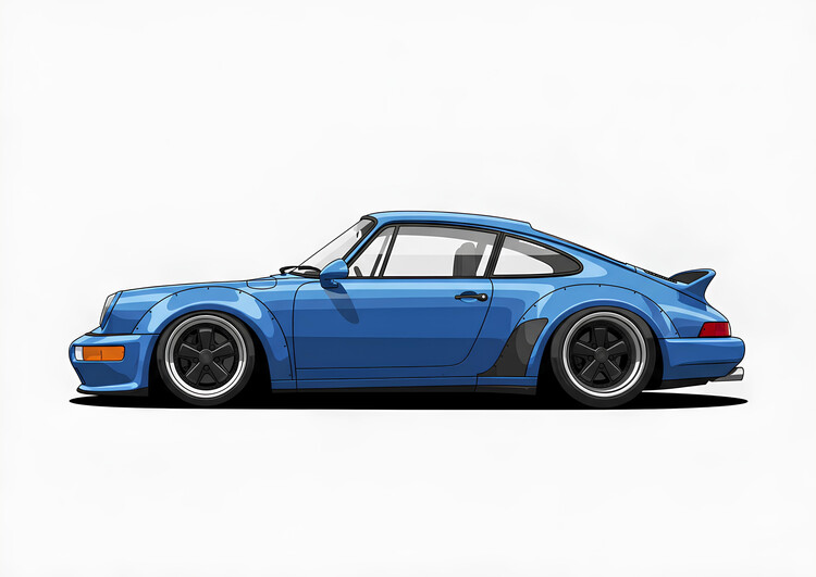 Canvas Print Porsche 911 RWB - Blue Widebody Side Profile