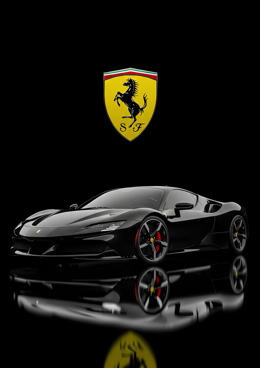 Plakat Ferrari SF90 Stradale - Black Gloss Finish with Shield Logo