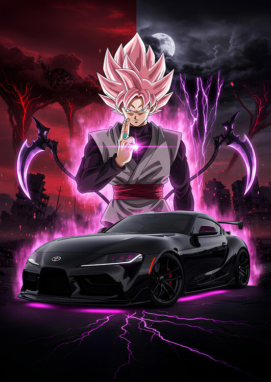 Canvas-taulu Goku Black Super Saiyan Rose Toyota Supra Print