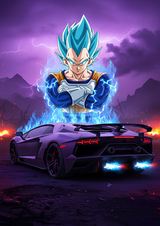 Poster Super Saiyan Blue Vegeta with Purple Lamborghini Poster