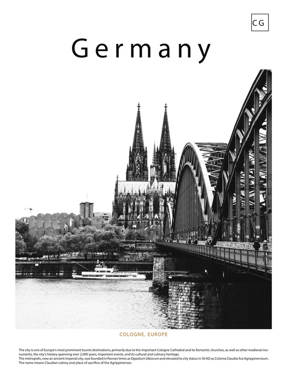 Poster Germany: Cologne Cityscape in Black and White