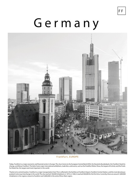 Tableau sur toile Germany: Frankfurt Cityscape in Black and White