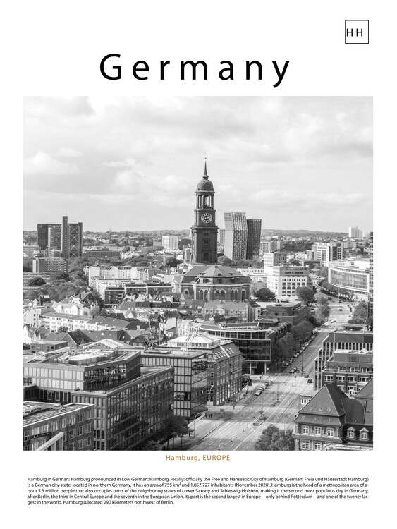 Poster Germany: Hamburg Cityscape in Black and White