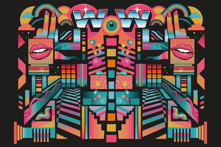 Poster wow 80s pop art vintage retro wave 80er synth mode